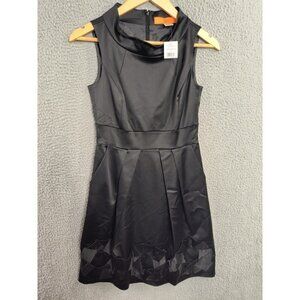 Cynthia Steffe NEW Black Pleats Applique Sheath Shine Dress Women's Size 2